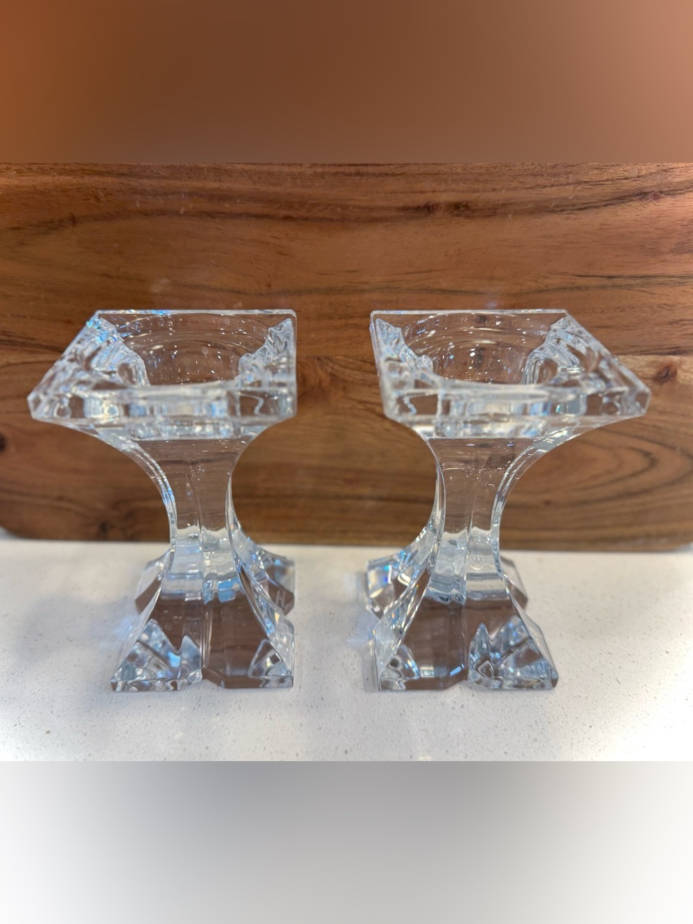 Marquis by Waterford Crystal Pillar Candle Holders Pair Heavy Crystal